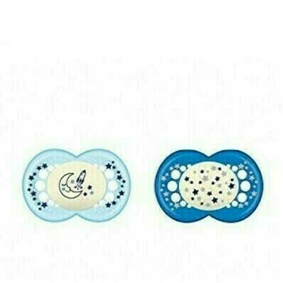 CHUPETE SILICONA MAM ORIGINAL NIGHT   6 M PACK DOBLE AZUL