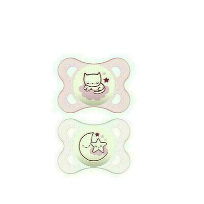 CHUPETE SILICONA MAM NIGHT 0- 6 M 2 U  CAJA ESTERILIZADORA