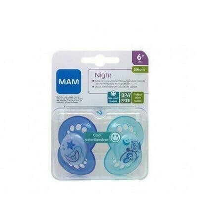CHUPETE SILICONA MAM NIGHT 6  M 2 U  CAJA ESTERILIZADORA