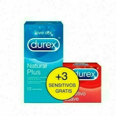DUREX NATURAL PLUS   DUREX SENSITIVO CONFORT PRE PACK 12   3 PRESERV