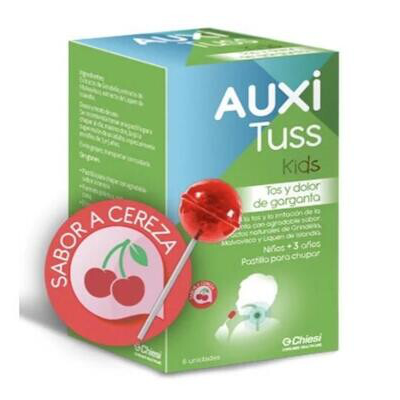 AUXITUSS KIDS TOS Y DOLOR DE GARGANTA 6 PASTILLAS PARA CHUPAR SABOR CEREZA