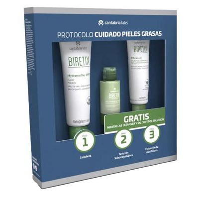 PACK BIRETIX CLEANSER GEL LIMPIADOR   REGALO HYDRAMAT DAYSPF30   SOLUCION SEBORR