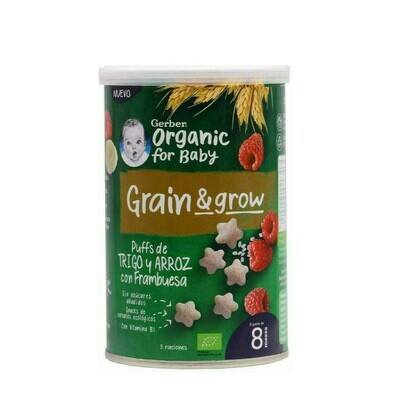 GERBER SNACK ORGANIC TRIGO ARROZ CON FRAMBUESA 1