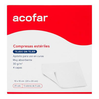 COMPRESA ESTERIL TEJIDO SIN TEJER ACOFAR 25 GASAS 10 CM X 10