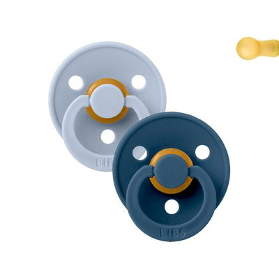 TUTETE BIBS COLOUR PACIFIER ROUND DUSTY BLUE/STEEL BLUE T1