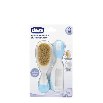 CHICCO CEPILLO Y PEINE  PELO NATURAL AZUL