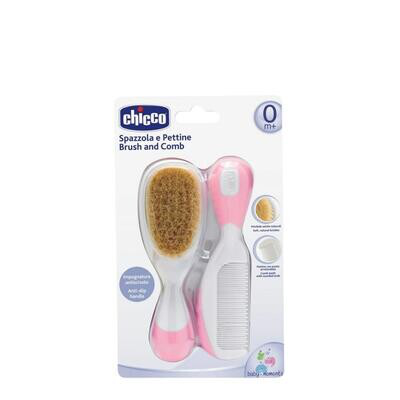 CHICCO CEPILLO Y PEINE  PELO NATURAL ROSA