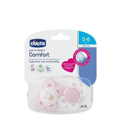 CHICCO CHUPETE PHYSIOFORMA COMFORT SILICONA 0-6M 2 UNIDADES ROSA