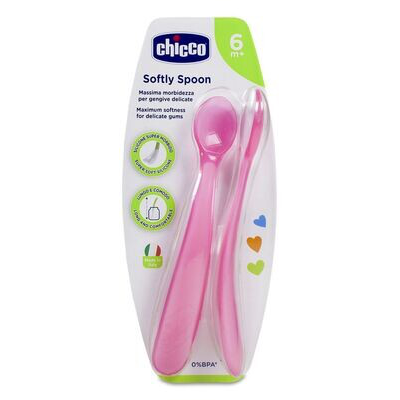 CHICCO CUCHARA  INFANTIL SILICONA ROSA 6M 2UNIDADES