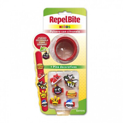 REPEL BITE PULSERA CITRONELA ROJA + PINS DECORTATIVOS