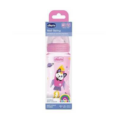 CHICCO BIBERON ANTICOLICO WELL.BEIG TETINA SILICONA +4M 330ML ROSA