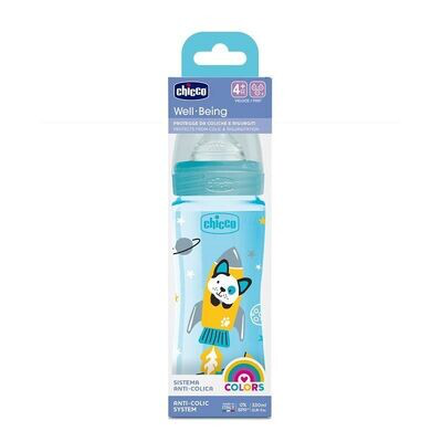 CHICCO BIBERON ANTICOLICO WELL.BEING TETINA SILICONA +4M 330ML AZUL