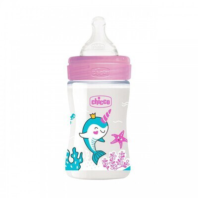 CHICCO BIBERON ANTICOLICO WELL.BEING TETINA SILICONA +0M 150 ML ROSA