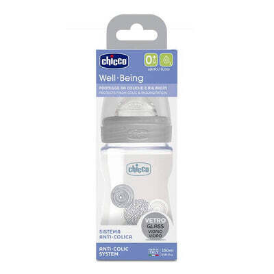 CHICCO BIBERON ANTICOLICO VIDRIO TETINA SILICONA +0M 150ML