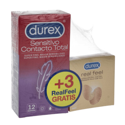 DUREX SENSITIVO CONTACTO TOTAL 12U + REAL FEEL 3U