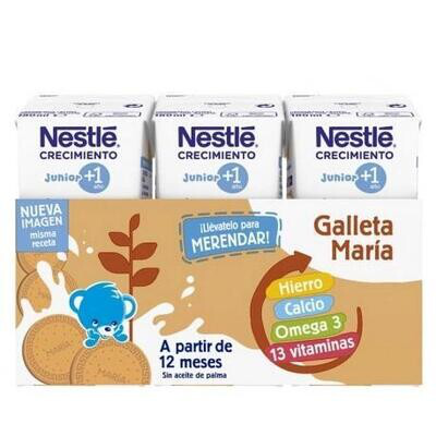 NESTLE JUNIOR CRECIMIENTO 1   GALLETA MARIA 3 ENVASES 180 ML