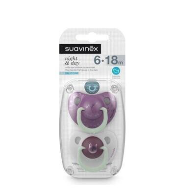 SUAVINEX CHUPETE SILICONA T ANATOMICA NIGHT DAY 6-18M 2 U