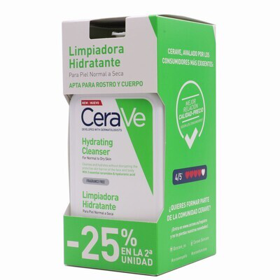 CERAVE PACK LIMPIADORA HIDRATANTE PIEL NORMAL SECA -25 2UN