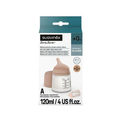 SUAVINEX ZERO ZERO BIBERON ANTICOLICO T SILICONA 1 ENVASE 120 ML FLUJO ADAPTABLE COLOR MEDIUM
