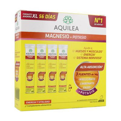 AQUILEA MAGNESIO+ POTASIO 56 COMPRIMIDOS EFERVESCENTES SABOR NARANJA FORMATO XL